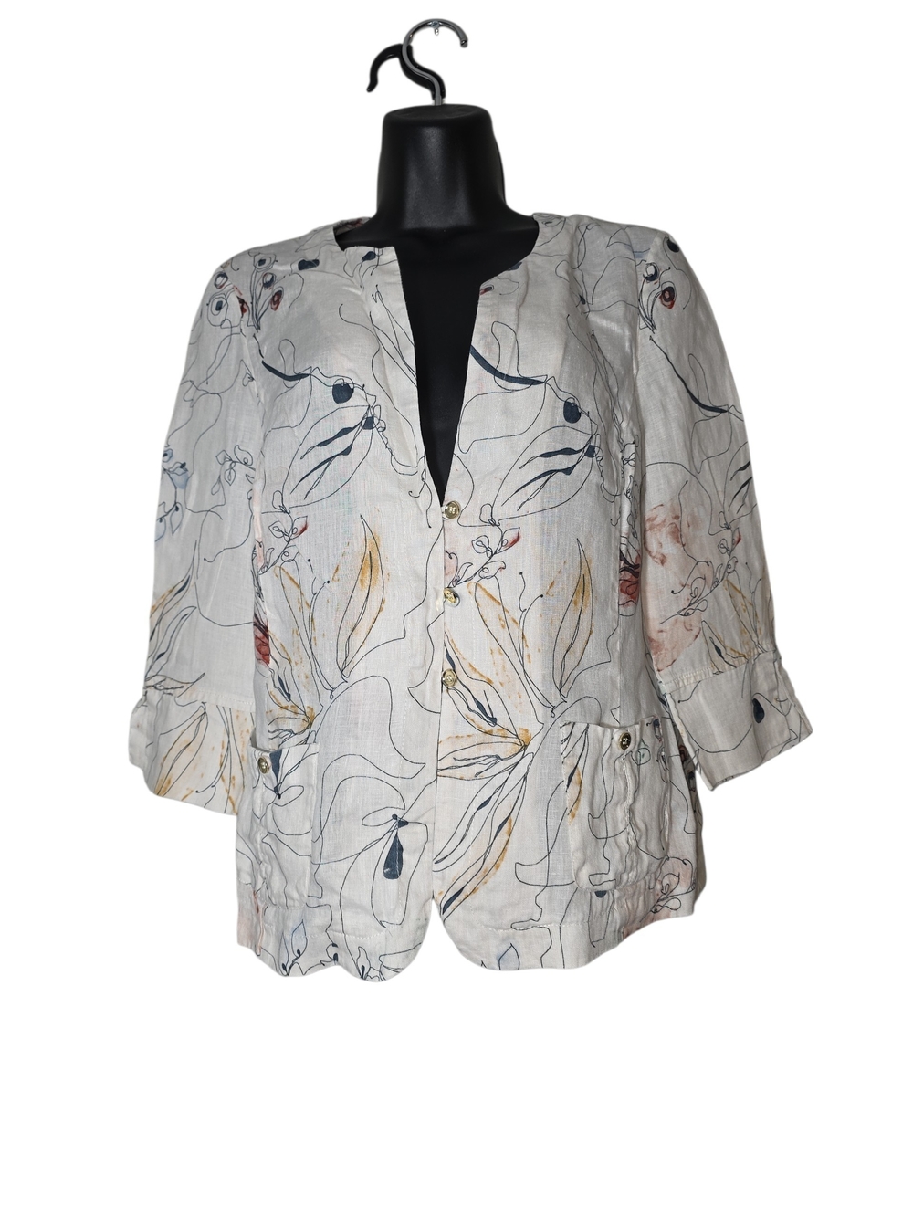 Punt Roma Linen Blend Abstract Floral 2 Piece Short & Blazer Set Beige Size 8